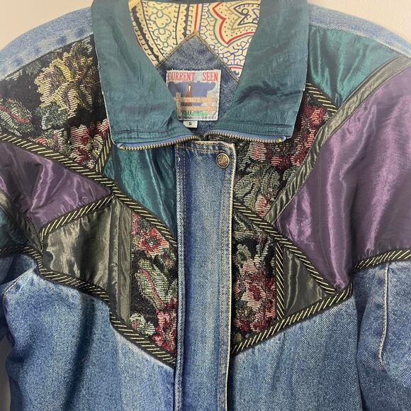 Vintage 80s Current Seen Denim Tapestry Jacket Men Size Small - Picture 2 of 8